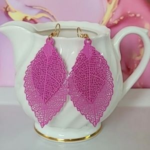 Pink Metal Leaf Earrings